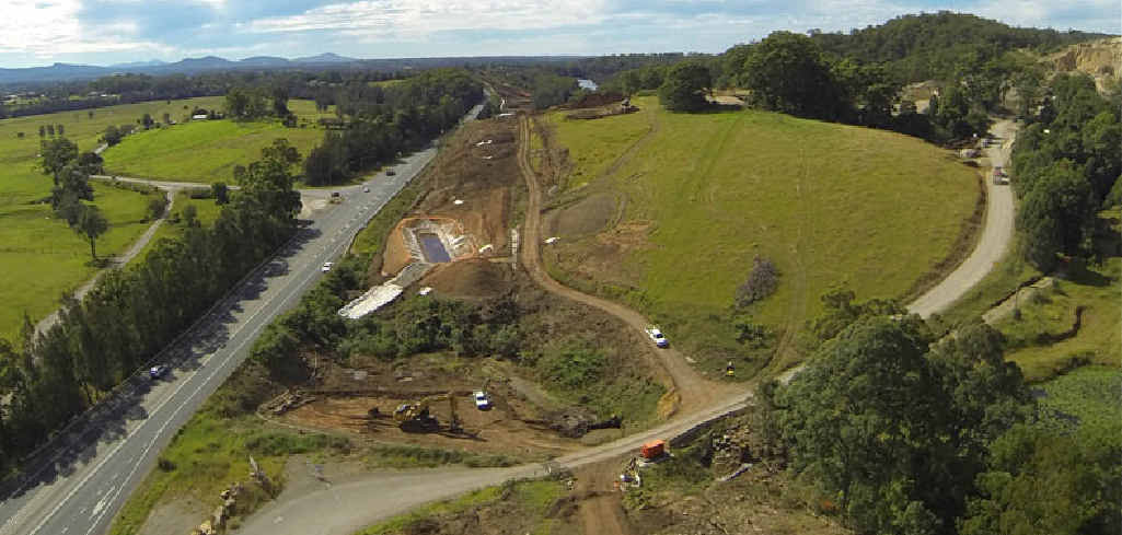 EARTHWORKS: Looking south along the Warrell Creek to Urunga Pacific Hwy upgrade, west of Boral quarry. EARTHWORKS: Looking south along the Warrell Creek to Urunga Pacific Hwy upgrade, west of Boral quarry.
